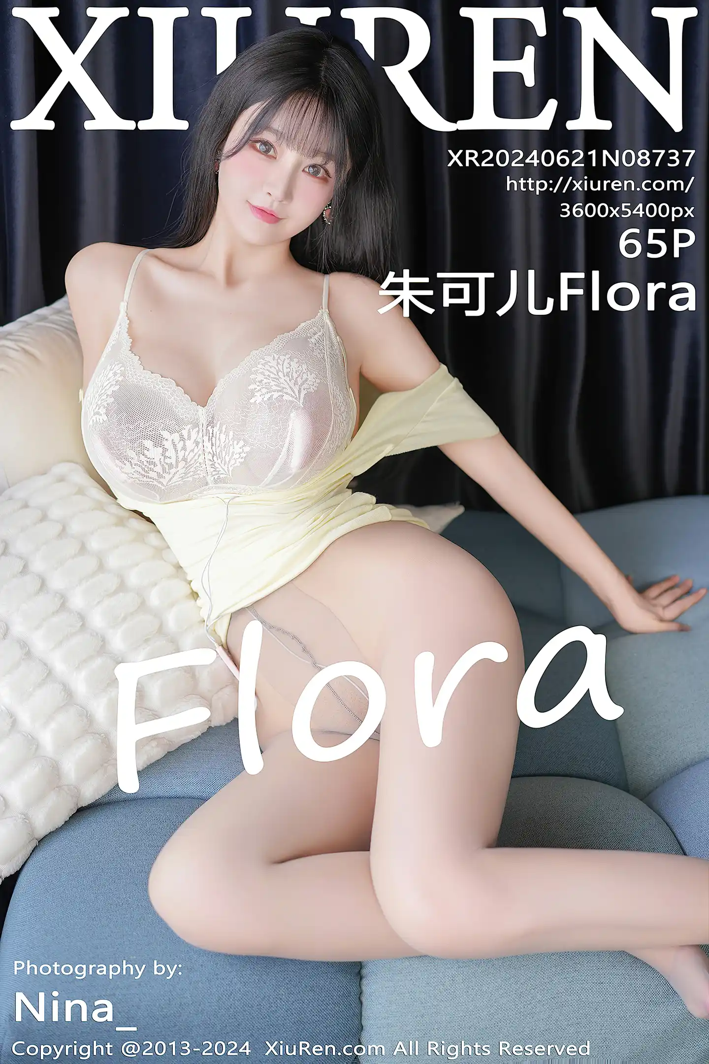 [XiuRen秀人网]No.8737_女神朱可儿Flora淡黄连衣短裙露白色蕾丝内衣配超薄灰丝性感写真65P-秀人网 - XiuRen.Space